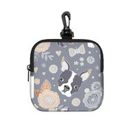 Boston Terrier Belles Fleurs,Pochette de Rangement carrée à Fermeture éclair, Porte-Monnaie en néoprène, Petit Portefeuille, Pochette à Monnaie, Porte-Monnaie