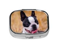 Boston Terrier Bokeh Chiens Animaux Boston Terrier, Boîte à pilules méta à 2 compartiments, Organiseur portable