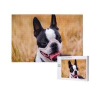 Boston Terrier Bokeh Chiens Animaux de Compagnie Boston Terrier,Puzzle Familial en Bois de 1 000 pièces pour Adultes et Adolescents, décoration d'intérieur