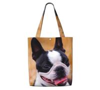 Boston Terrier Bokeh Chiens Animaux de compagnie Boston Terrier,Sacs d'épicerie réutilisables, sacs fourre-tout de grande capacité, sac à bandoulière en toile