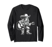 Boston Terrier Cowboy Guitare Musicien Western Country Music Manche Longue