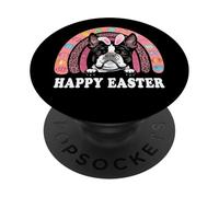 Boston Terrier Dog Easter Bunny Eggs Hunting Boho Rainbow PopSockets PopGrip Adhésif