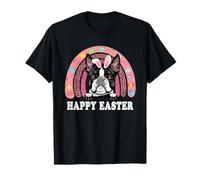 Boston Terrier Dog Easter Bunny Eggs Hunting Boho Rainbow T-Shirt