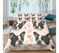 Boston Terrier Faces Housse de Couette Imprimé en 3D Microfibre résistante 3 pièces Floral Pet Art Parure de Lit avec Fermeture Éclair Super Douce for Adulte Super King（260x220cm）