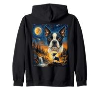 Boston Terrier Howling to The Moon Chien Vintage Sweat à Capuche