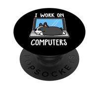 Boston Terrier I Work on Computer Dog Sleep Puppy Lovers PopSockets PopGrip Adhésif
