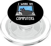 Boston Terrier I Work on Computer Dog Sleep Puppy Lovers PopSockets PopGrip pour MagSafe