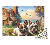 Boston Terrier Jeu De Puzzle Champ Rural près d'un Cottage 1000 Éléments Carton pour Débutants Impression HD Anti-Stress Nouveau Modèle Idée Cadeau Parfaite Réduit 52x38cm/1000pcs