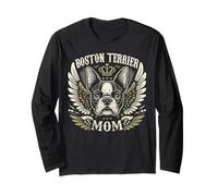 Boston Terrier Mom Biker Wings Moto Lover Dog Retro Manche Longue