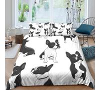 Boston terrier Parure de Lit 3 Pièces 3D Imprimée Facile d'entretien Cartoon illustration Ensemble De Literie avec Taie d'oreiller Ultra Douce for Adulte Enfants Filles Super king（260x220cm）