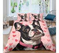 Boston Terrier Pet Art Housse de Couette Microfibre 3 pièces Imprimé en 3D Hypoallergique Cute Chien Illustration Parure de Lit avec 2 x Taies d'oreiller Respirante for Adulte King（220x240cm）