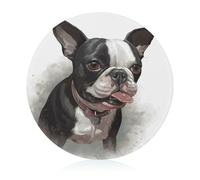 Boston Terrier Planche à découper ronde en verre trempé Planche à découper unique pour pizza, légumes, fruits, fromage et charcuterie
