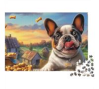 Boston Terrier Puzzle Adulte Cottage sous Un Ciel coloré 1000 Pcs Carton Recyclé pour Adultes Impression HD Décoration Murale Exclusif Emballage Élégant Idée Cadeau Parfaite 52x38cm/1000pcs