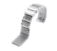 BOSUGE Bracelet de Montre en Acier 20mm 22mm 24mm Bracelet de Montre en Maille de Requin de Luxe Bracelet en Acier Inoxydable Fermoir Déployant de Remplacement avec Sécurité Argent (Couleur : Argent,