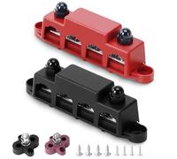 BOSYTRO 2 PCS 12V-48V DC Rail de Collecte Distributeur de Bloc 250A Busbar avec 3/8" (M10) 4-Posts Bornier avec Couvercle, Bus avec 2x Bornier M8 pour Voiture RV Bateau (Rouge Noir)