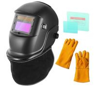 BOSYTRO Masque de Soudage, Casque de Soudage à Assombrissement Automatique, Batterie Remplaçable, avec 2 Films de Protection + Tunique de Protection du Cou, Teinte Réglable 9-13 pour Arc Cut Grind