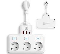 BOSYTRO Prise Multiple USB, Triplette electrique, Multiprise avec interrupteur dotée de 2 ports USB et d'un port Type-C (PD 18-20W), Adaptée pour le Salon et le Bureau Max 3500W/16A