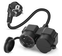 BOSYTRO Rallonge avec Prise Schuko, Double Prise avec Deux Prises et Capuchons Anti-poussière, Double fiche pour Usage intérieur/extérieur, Maximum 3500 W, 16 A 250 V, IP44, 0,25m
