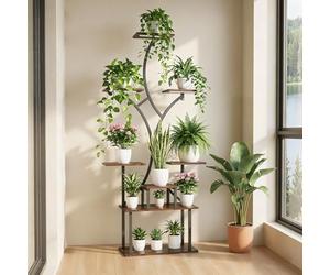 BOSYTRO Support Plantes Interieur avec Lampe Horticole, 162 Cm De Haut, Etagere Plante 8 Niveaux, Support à Plante Bois & Métal Pour Salon, Terrasse, Jardin, Balcon, Décoration De La Maison