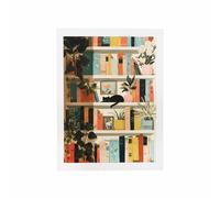 BOTANIC®-Affiche chat dans bibliothèque - 30 x 40 cm