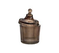 BOTANIC®-Boîte ronde décorative en verre fumé marron strié - diamètre 9,5 x H 15 cm