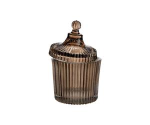 BOTANIC®-Boîte ronde décorative en verre fumé marron strié - diamètre 9,5 x H 15 cm