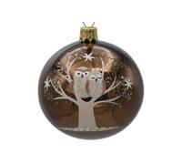 BOTANIC®-Boule de Noël brun et vert chouettes en verre - diamètre 7 cm