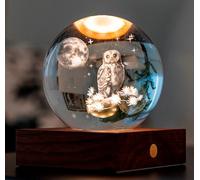 BOTANIC®-Boule en cristal et verre design Chouette & lune - diamètre 8 x H 12 cm