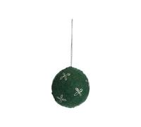 BOTANIC®-Boule en laine polyester verte à décor fleur blanche - diamètre 4 cm