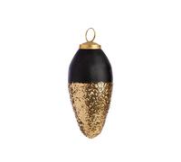 BOTANIC®-Boule en verre forme pomme de pin à paillettes noir et or - diamètre 6 x H 12,5 cm