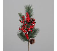 BOTANIC®-Branche artificielle de pin-sapin avec baies et cônes sur pique - 57 cm