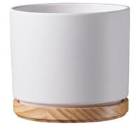 BOTANIC®-Cache-pot en bois et céramique blanc Oslo - diamètre 22 x H 20 cm