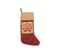 BOTANIC®-Chaussette de Noël à suspendre en jute décor rennes rouge et beige - 20 x 52 cm