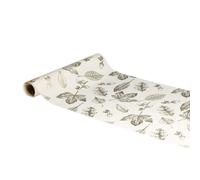 BOTANIC®-Chemin de table en tissu polyester coloris écru/champagne avec des motifs feuilles en métal - 28 cm x 3 m