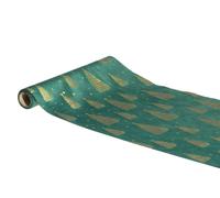 BOTANIC®-Chemin de table vert épicéa en velours à motifs de sapins or - 28 x 300 cm