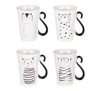 BOTANIC®-Coffret de 4 mugs en porcelaine blancs et noirs Miaou - 35 cl