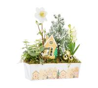 BOTANIC®-Composition jardinette pot zinc décor village - 26 cm