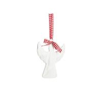 BOTANIC®-Décoration à suspendre ange en métal blanc et nœud vichy rouge - diamètre 10 cm