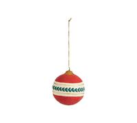 BOTANIC®-Décoration à suspendre boule en coton mâché rouge avec décor feuilles vertes - 8 cm