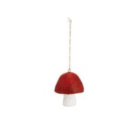 BOTANIC®-Décoration à suspendre champignon en coton mâché rouge - diamètre 8,3 x H 12,5 cm