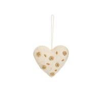 BOTANIC®-Décoration à suspendre forme cœur en feutrine blanc et motifs beige - 4 x 4 cm