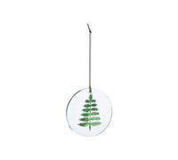 BOTANIC®-Décoration à suspendre ronde en verre transparent à motif branche verte - diamètre 7,5 cm
