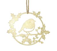 BOTANIC®-Décoration ronde à suspendre en métal doré oiseau - 18 x 14 cm