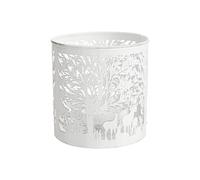 BOTANIC®-Lanterne à décor forêt en métal blanc ajouré - diamètre 17,5 x H 21,5 cm