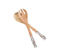 BOTANIC®-Lot de 2 couverts feuillage d'automne coloris blanc en bois de manguier - 33 x 7 x 2 cm