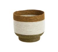 BOTANIC®-Panière ronde à base rétrécie en osier blanc bordé de marron - diamètre 28 x H 25 cm