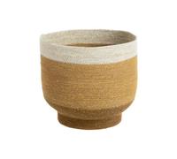 BOTANIC®-Panière ronde à base rétrécie en osier jaune bordé de blanc - diamètre 32 x H 30 cm