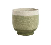 BOTANIC®-Panière ronde à base rétrécie en osier vert bordé de blanc - diamètre 35 x H 37 cm