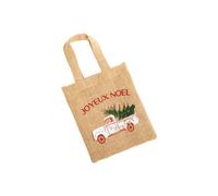 BOTANIC®-Petit sac en jute décor sapin dans van beige, blanc et vert - 20 x 24 cm