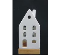 BOTANIC®-Photophore forme maison à étages en céramique blanche taille S - diamètre 6,5 x H 13,5 cm